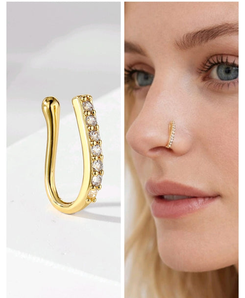 Gold Hoop Nose Ring with Gemstone Accents