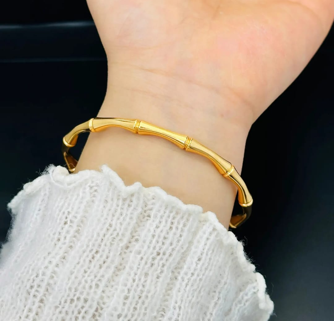Golden Bamboo Open Cuff Bracelet