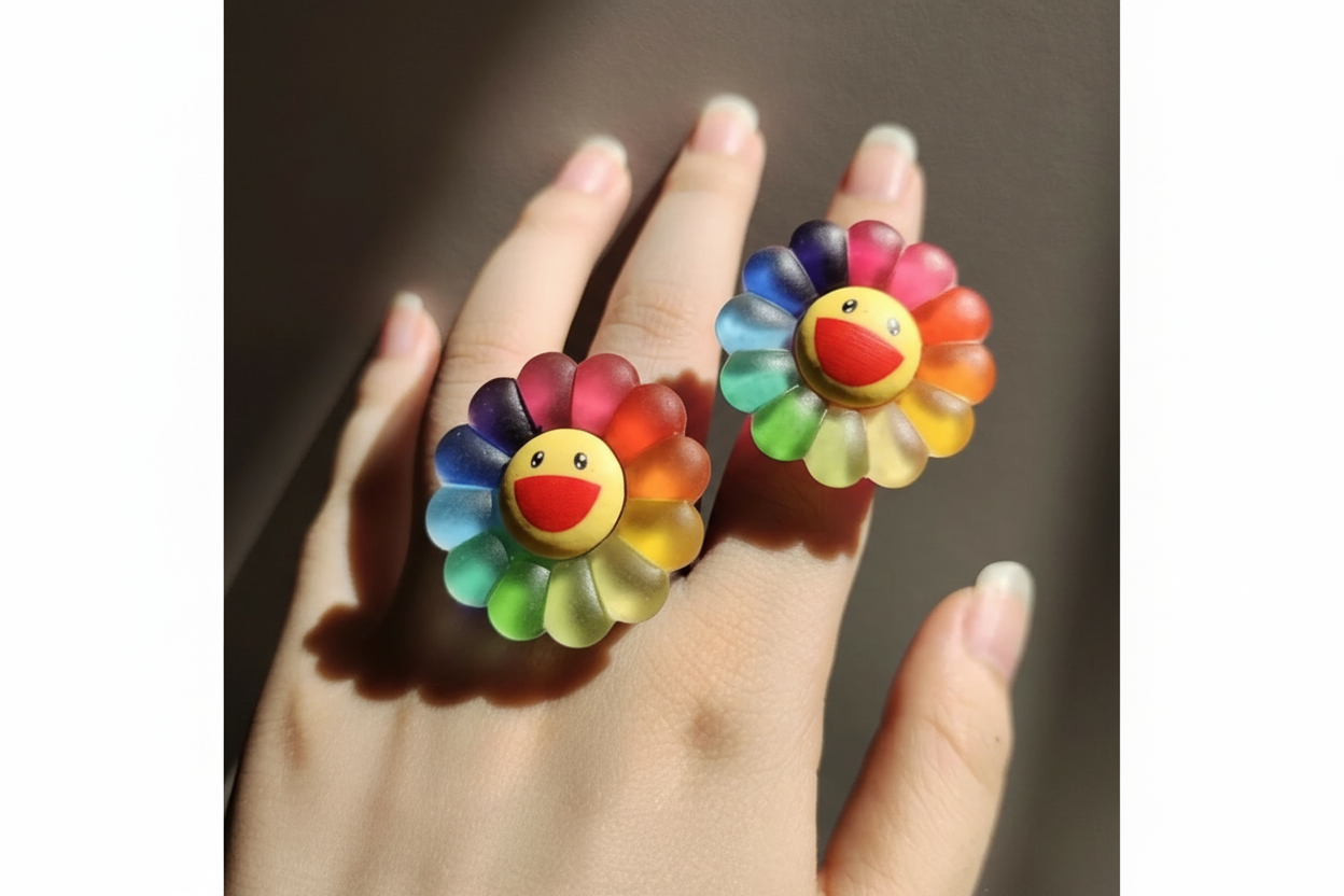 Rainbow Smiley Flower Ring 🌈🌼