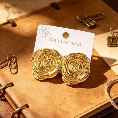 Gold-Tone Rose Stud Earrings