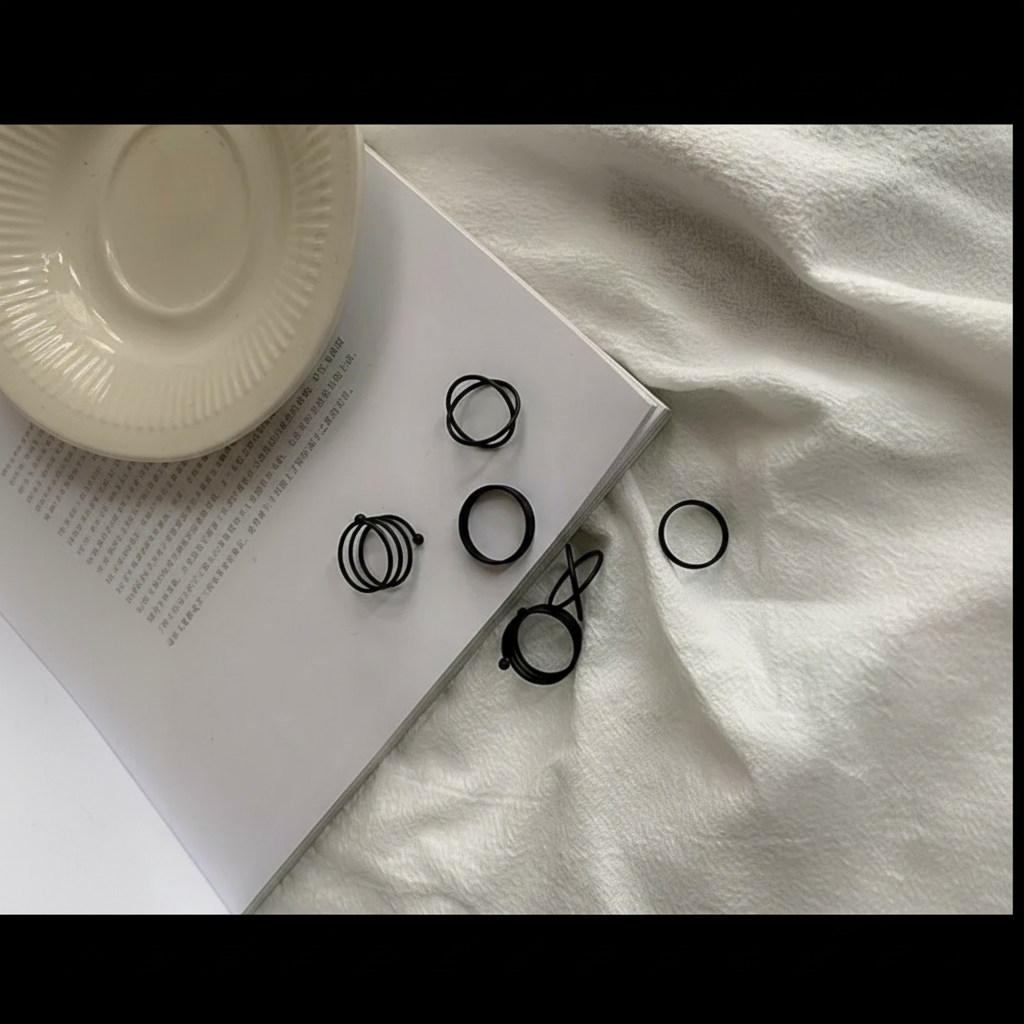 Minimal Black Stack Ring Set 🖤