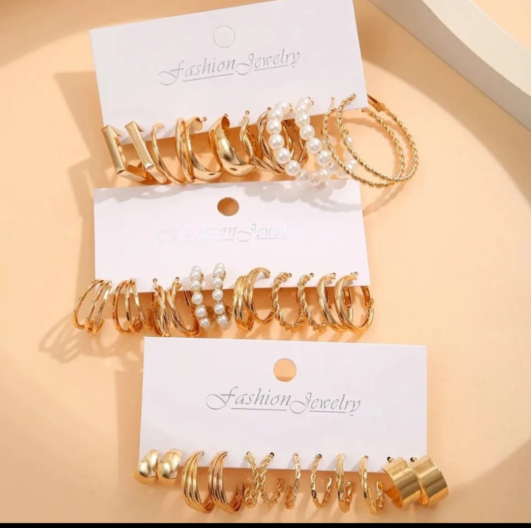 Gold Hoop Earrings Combo Set (6 Pairs) – Everyday Essential Collection