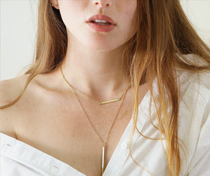 Minimalist Bar & Drop Layered Necklace