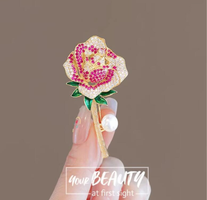 Luxury Crystal Rose Pearl Brooch
