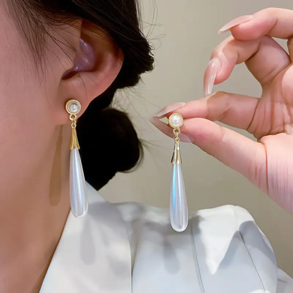 Pearl Drop Earrings – Gold Tone Long Teardrop Statement Earrings