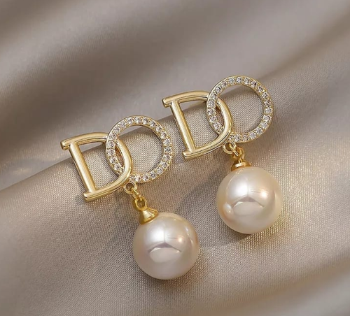 Crystal Initial Pearl Drop Earrings (DO Design)