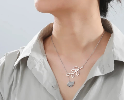Minimalist Leaf & Bird Charm Necklace