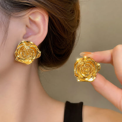 Gold-Tone Rose Stud Earrings