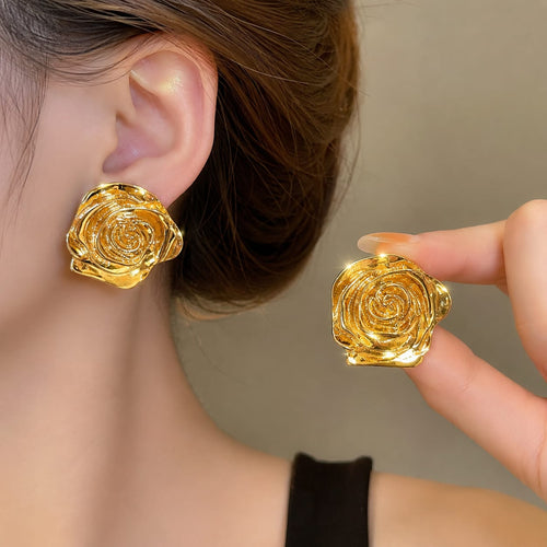 Gold-Tone Rose Stud Earrings