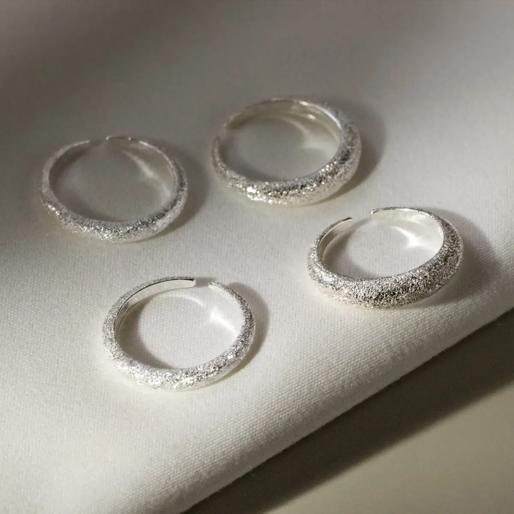 Silver-Tone Textured Adjustable Rings – Minimalist Sparkle Band Ring