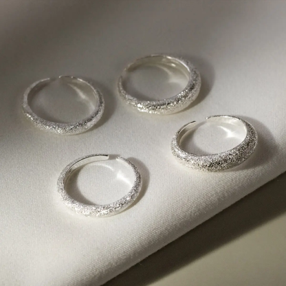 Silver-Tone Textured Adjustable Rings – Minimalist Sparkle Band Ring