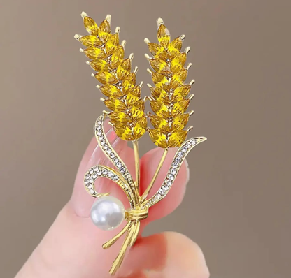 Golden Wheat Pearl Elegance Brooch