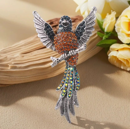 Crystal Bird Brooch – Elegant Vintage Statement Pin
