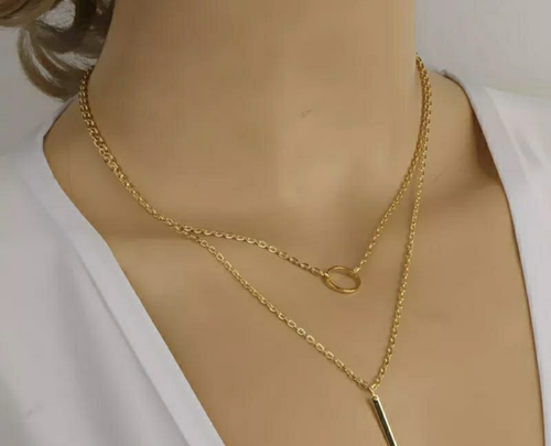 Minimalist Double Layer Bar Pendant Necklace