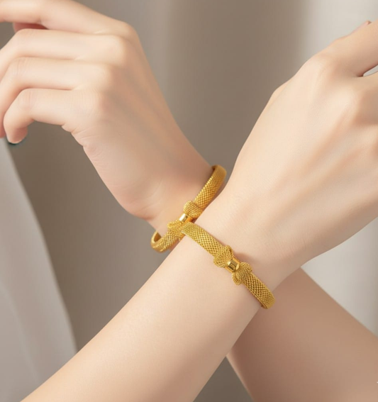 SET OF 2 Braided Mesh Knot Gold Cuff
