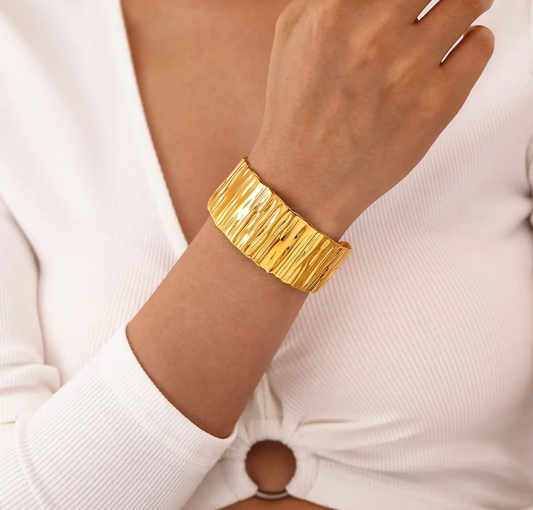 Textured Wide Gold Statement Cuff