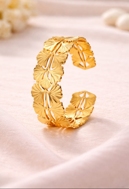 Floral Cutwork Gold Cuff Bracelet