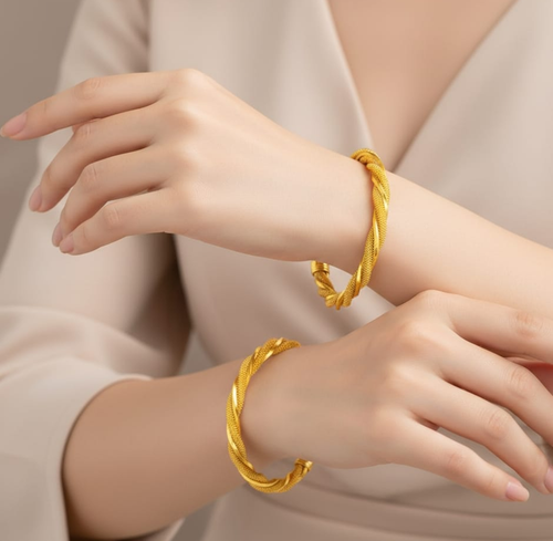 SET OF 2 Textured Helix Twist Open Bangle