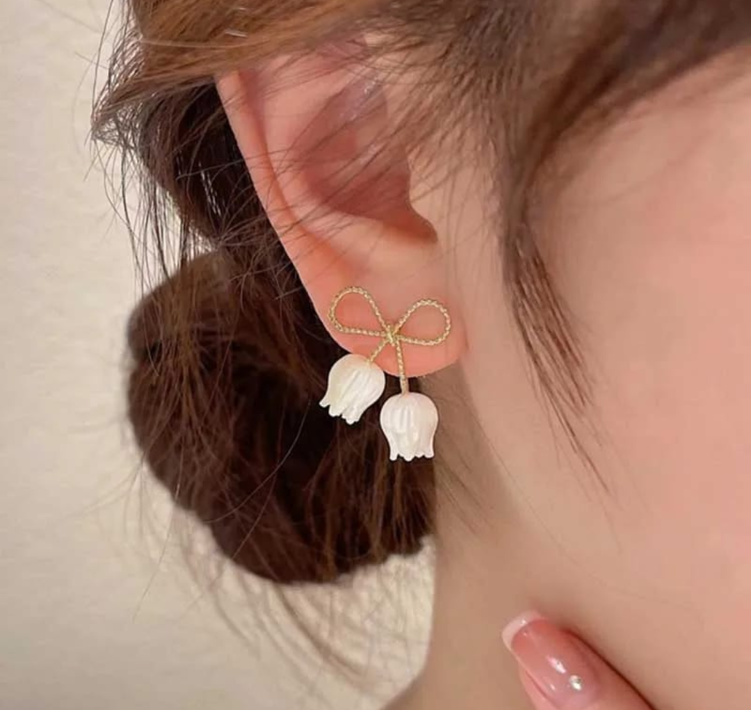 Delicate Bow Tulip Drop Earrings