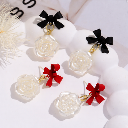 Vintage Bow Rose Drop Earrings
