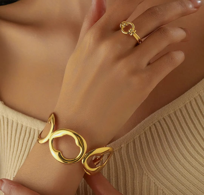 Organic Open Loop Gold Cuff Bracelet