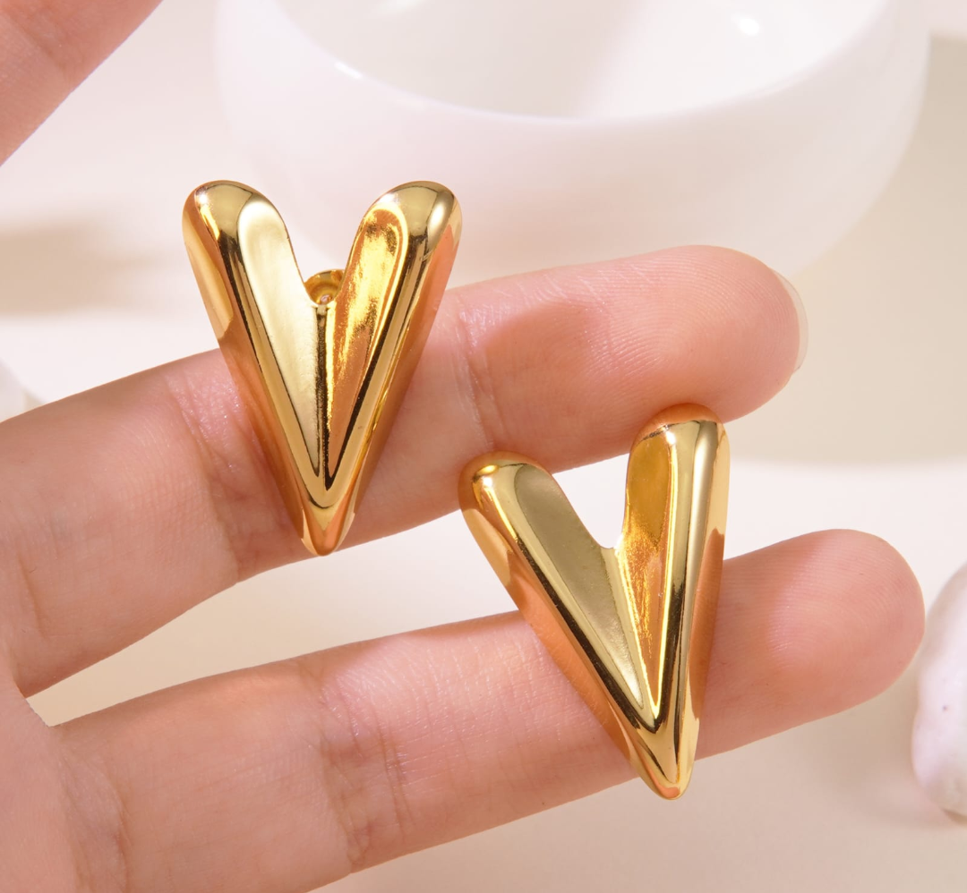 Golden V Statement Earrings
