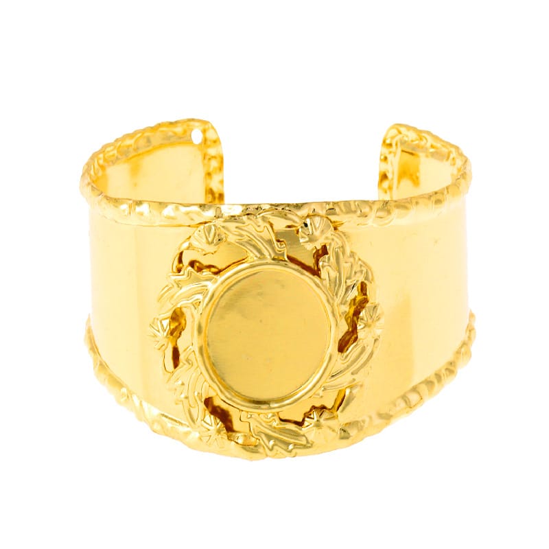 Elegant Gold-Tone Floral Cuff Bracelet with Round Center Design