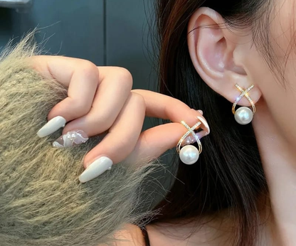 Luxe Cross Pearl Drop Earrings