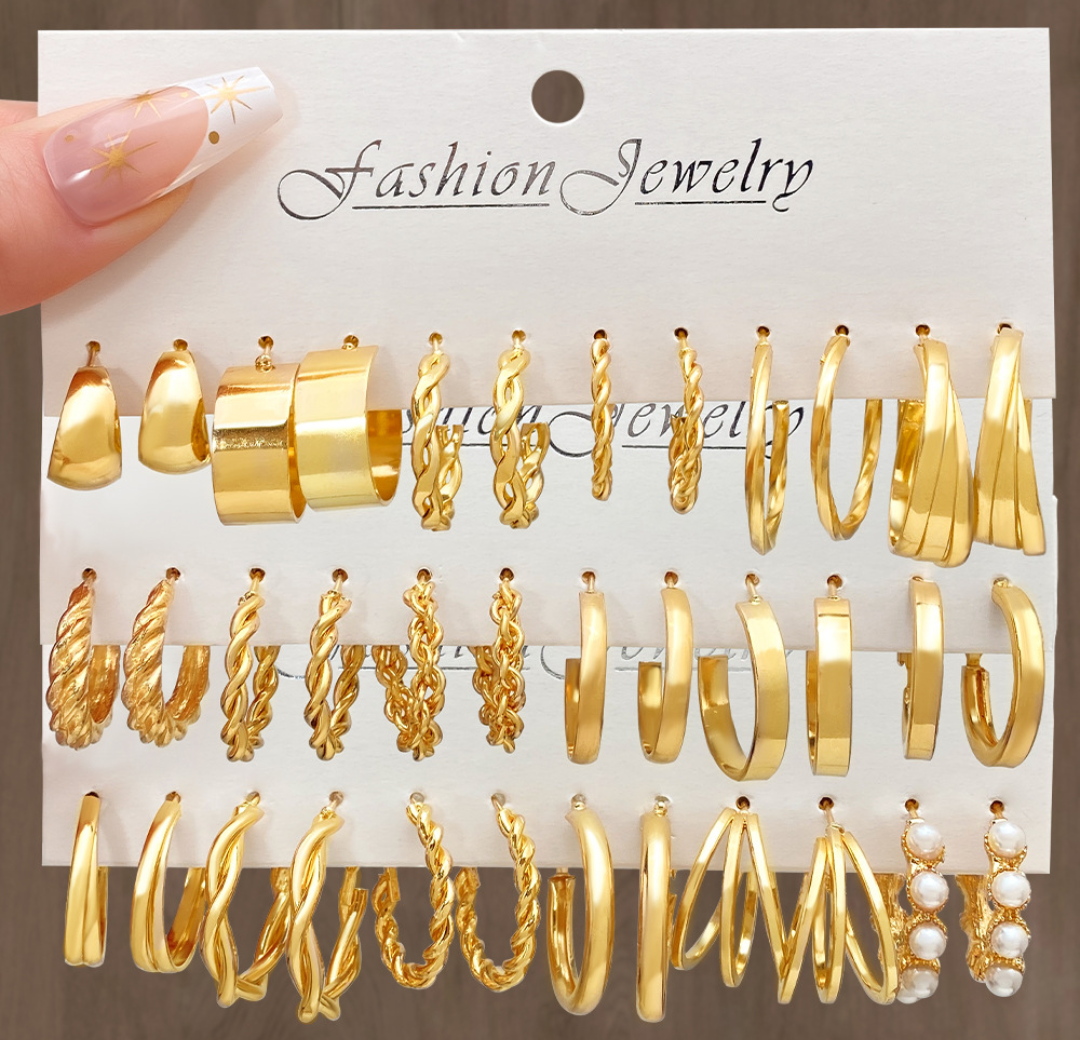 Gold Hoop Earrings Combo Set (6 Pairs) – Everyday Essential Collection