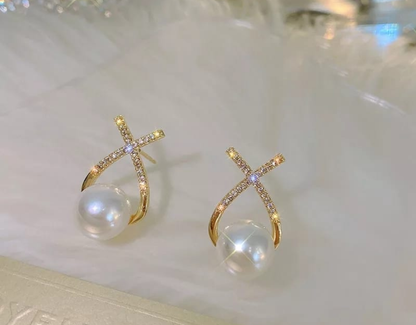 Luxe Cross Pearl Drop Earrings