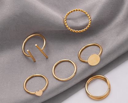 Minimalist Gold Tone 6-Piece Ring Set
