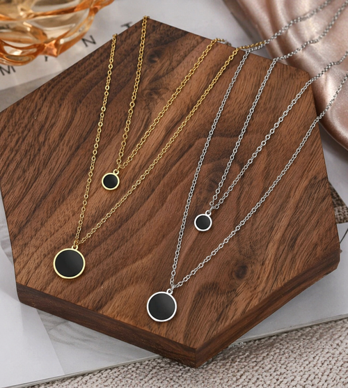 Dual Layer Black Disc Pendant Necklace