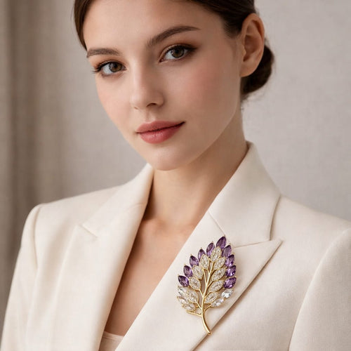 Amethyst Leaf Crystal Brooch