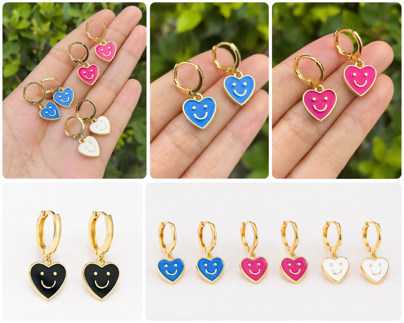 Smiley Heart Enamel Hoop Earrings