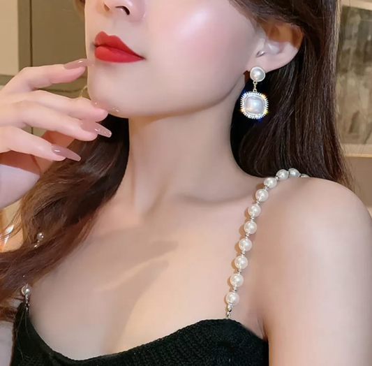 Vintage Pearl Crystal Drop Earrings