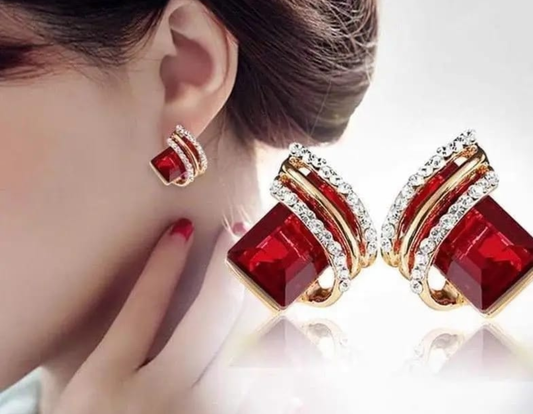 Crystal Square Gem Stud Earrings – Luxe Statement Sparkle