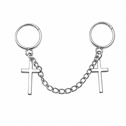 Silver Cross Chain Earringsj