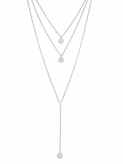 Layered Disc Pendant Necklace – Minimalist Y-Lariat Chain Necklace for Women