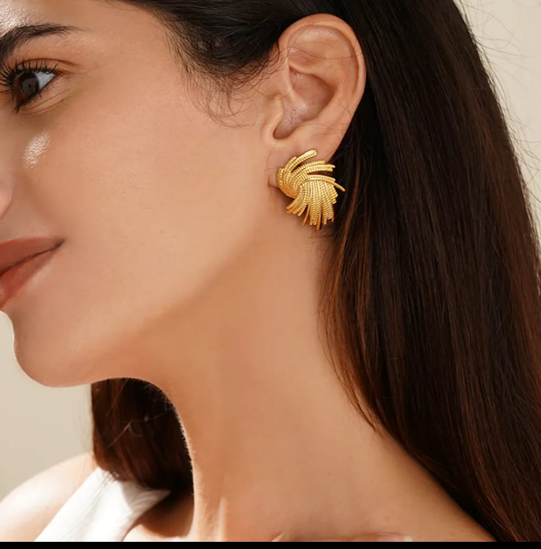Textured Gold Fan Stud Earrings