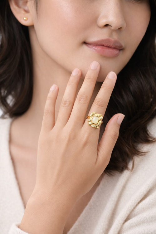 Textured Gold Statement Ring with Ivory Stone