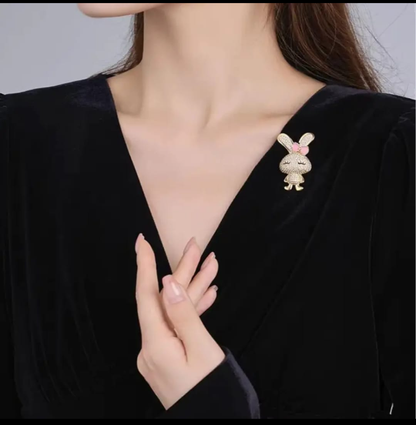 Cute Crystal Bunny Brooch