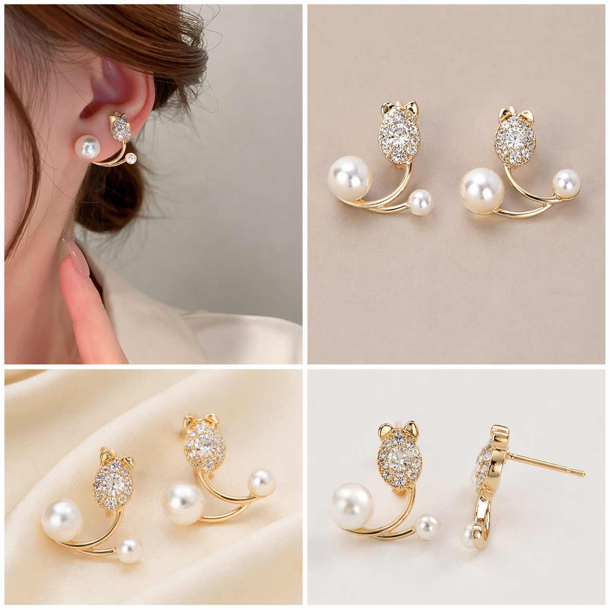 🌷 Elegant Pearl Tulip Ear Cuff Earrings – Chic & Minimal