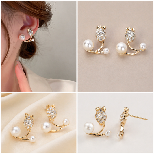 🌷 Elegant Pearl Tulip Ear Cuff Earrings – Chic & Minimal