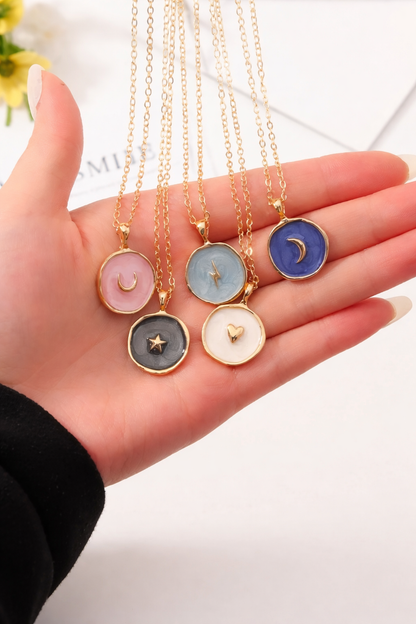 Celestial Charm Enamel Pendant Necklace