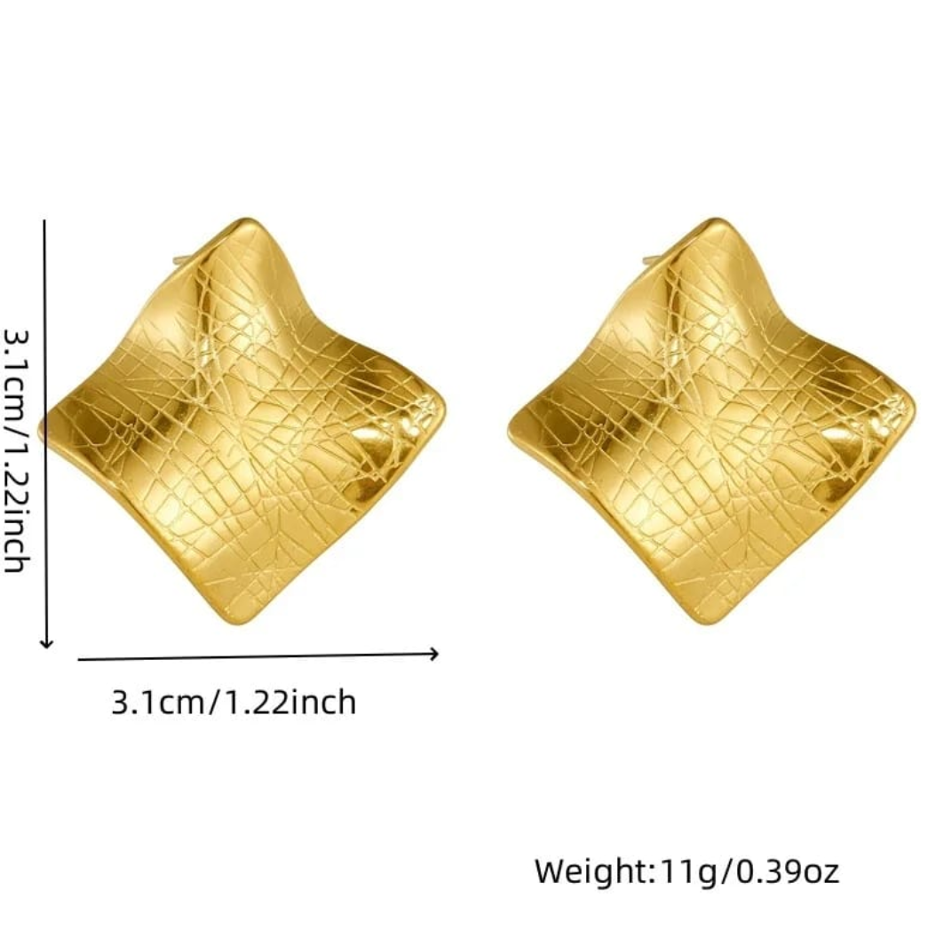 Textured Gold Square Stud Earrings – Bold Sculpted Shine