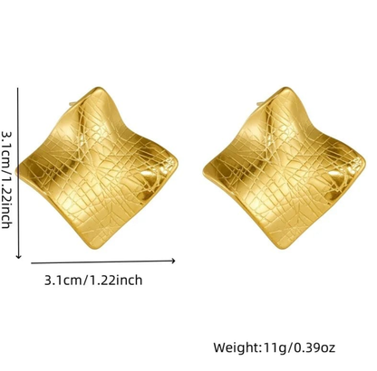 Textured Gold Square Stud Earrings – Bold Sculpted Shine