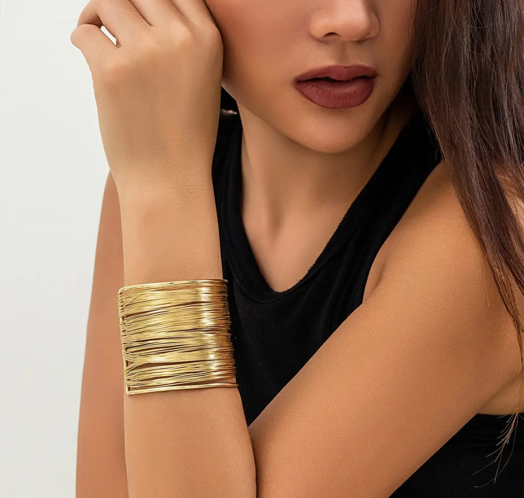 Textured Wire Wrap Gold Cuff Bracelet