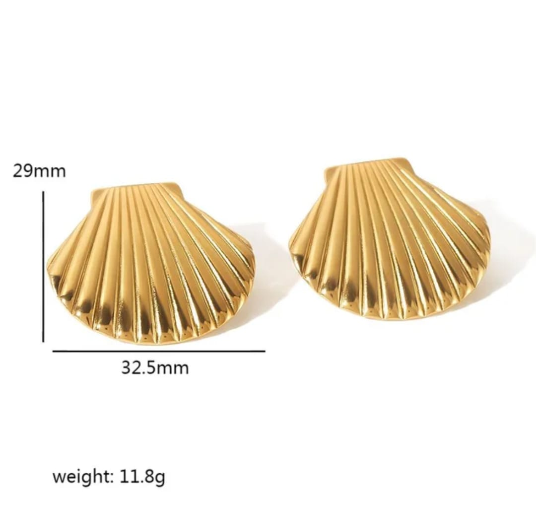 Golden Seashell Fan Stud Earrings – Coastal Chic Glow
