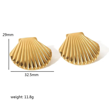 Golden Seashell Fan Stud Earrings – Coastal Chic Glow