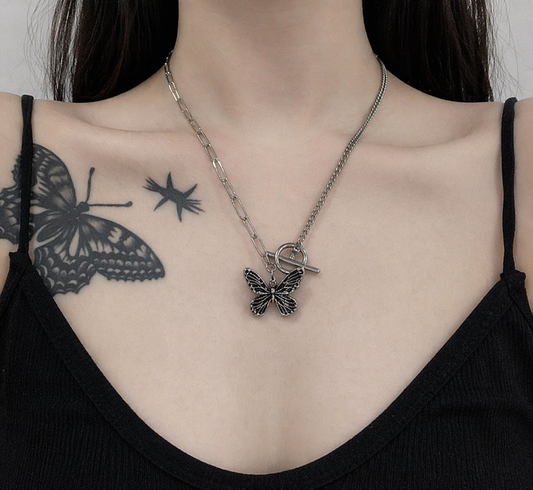 Noir Flutter Asymmetrical Butterfly Necklace